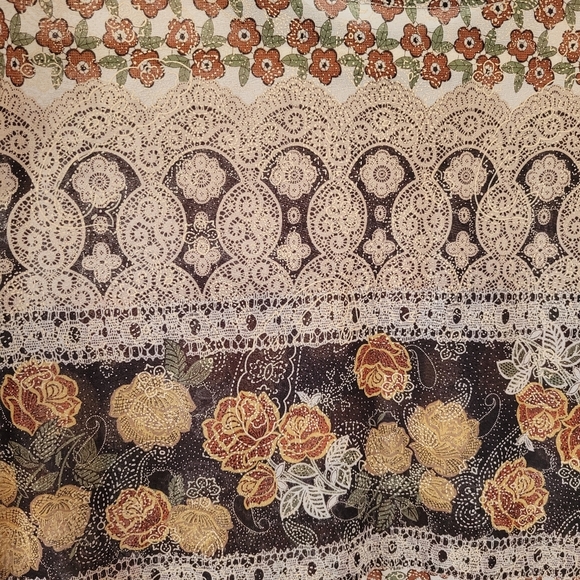 Vintage Grandma SKY 90s Floral Tan & Cream Airy Short Sleeve Top - Picture 8 of 10